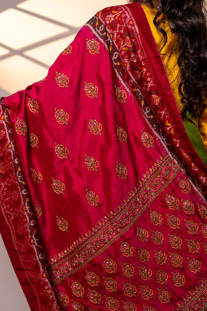 Handwoven and Hand-Embroidered Elegant Pink Dupatta