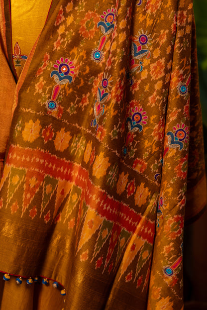 Mustard Patola Silk Dupatta – Lightweight Elegance, Heritage Artistry