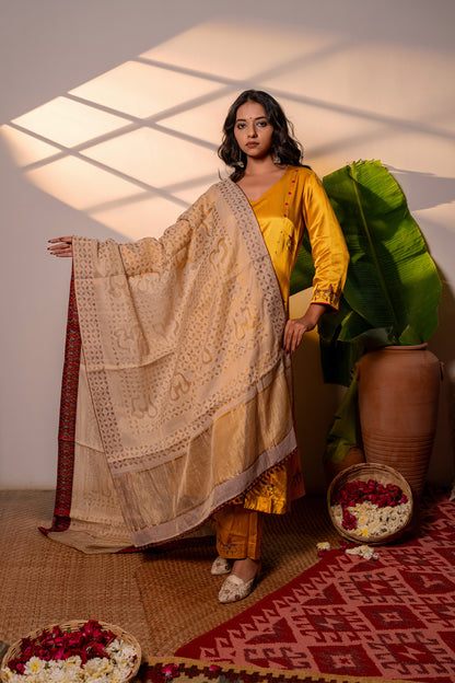 Ivory Tissue Hand-Cut Applique Festive Dupatta