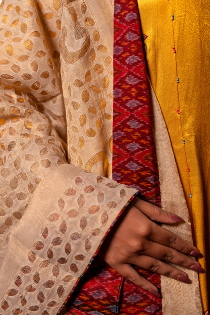 Ivory Tissue Hand-Cut Applique Festive Dupatta