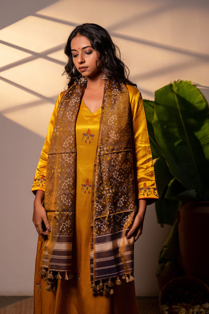 Artisanal Rust Patola Silk Stole – Heritage Weave Handwoven Silk Patola Stole