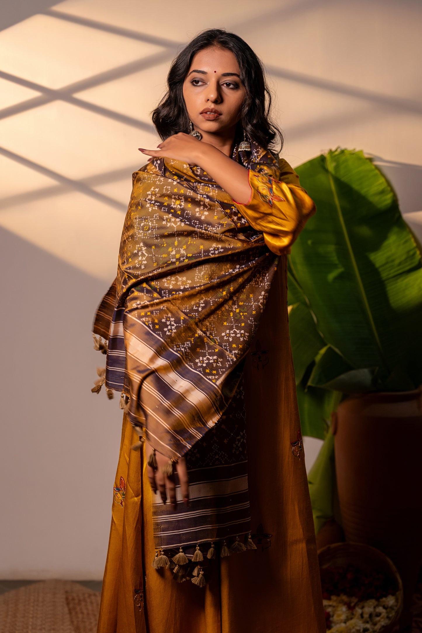 Artisanal Rust Patola Silk Stole – Heritage Weave Handwoven Silk Patola Stole