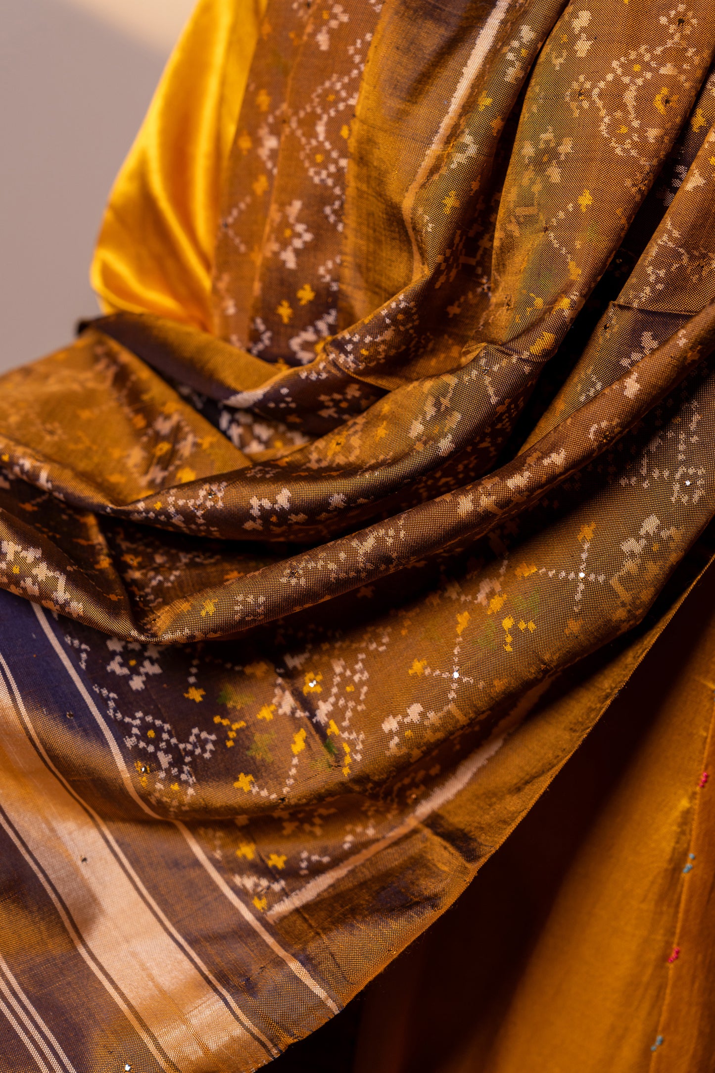 Artisanal Rust Patola Silk Stole – Heritage Weave Handwoven Silk Patola Stole