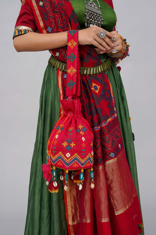 Pink Flower Rabari Ivory Potli