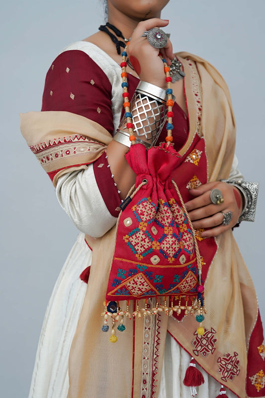 Pink Rabari Squre Flat Potli