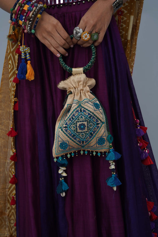 Ivory Kutchi Aahir Square Potli