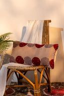 Rust Ajrak & Mirror Work Lumbar Cushion Cover | Handcrafted Gaji Fabric | Craftroots