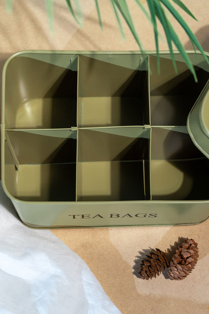 Olive Green Aluminium Casted Tea Bags Box