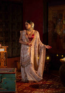 Ivory White Bandhani Saree with Intricate Aari Work