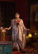 Ivory White Bandhani Saree with Intricate Aari Work