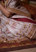 Ivory White Bandhani Saree with Intricate Aari Work