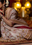 Ivory White Bandhani Saree with Intricate Aari Work