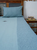 Sky Blue Block Print Bedsheet Set