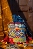 Blue Shamiyana geometric applique handcrafted potli bag