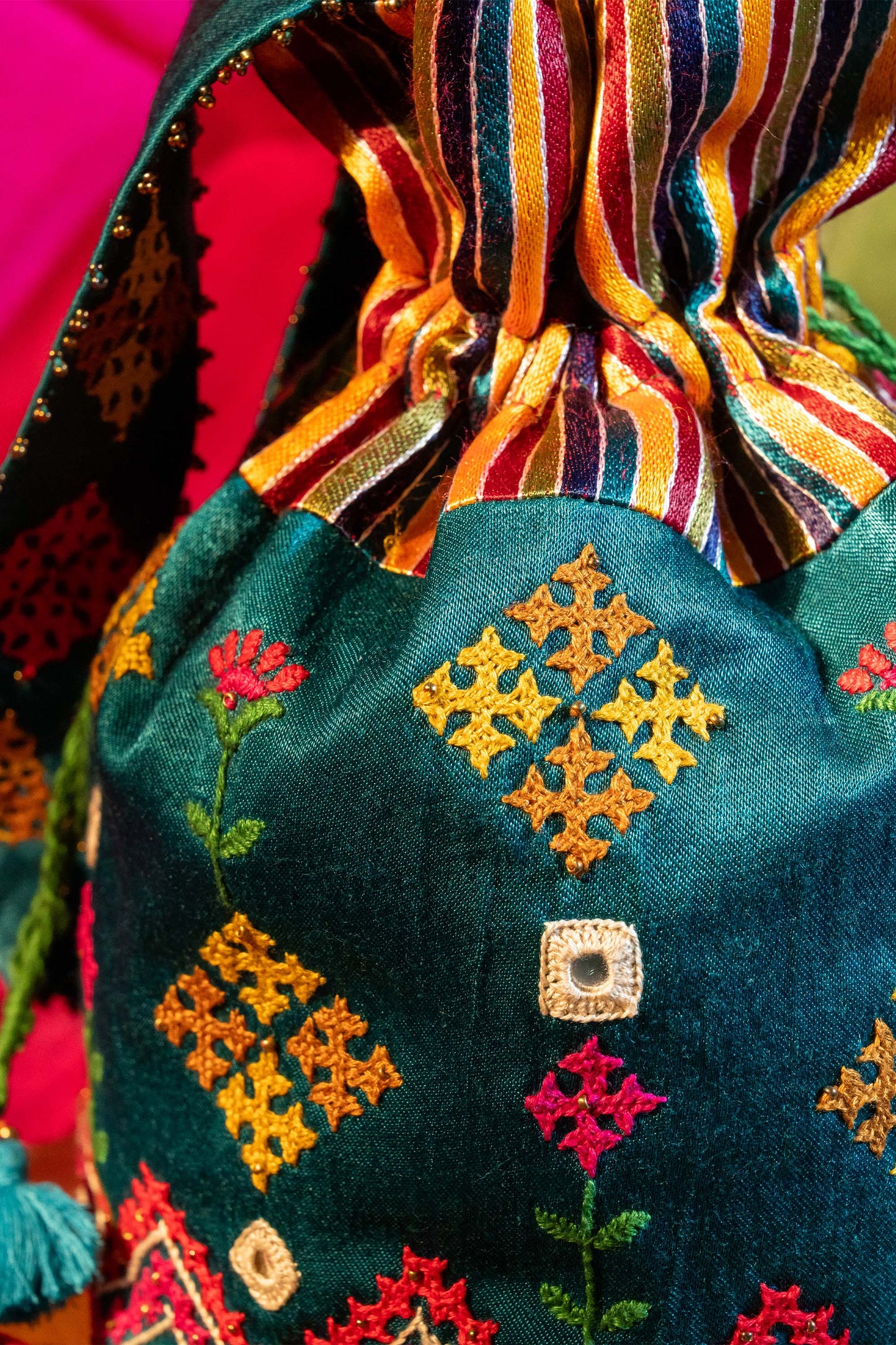 Mint Flower Rabari Ivory Potli