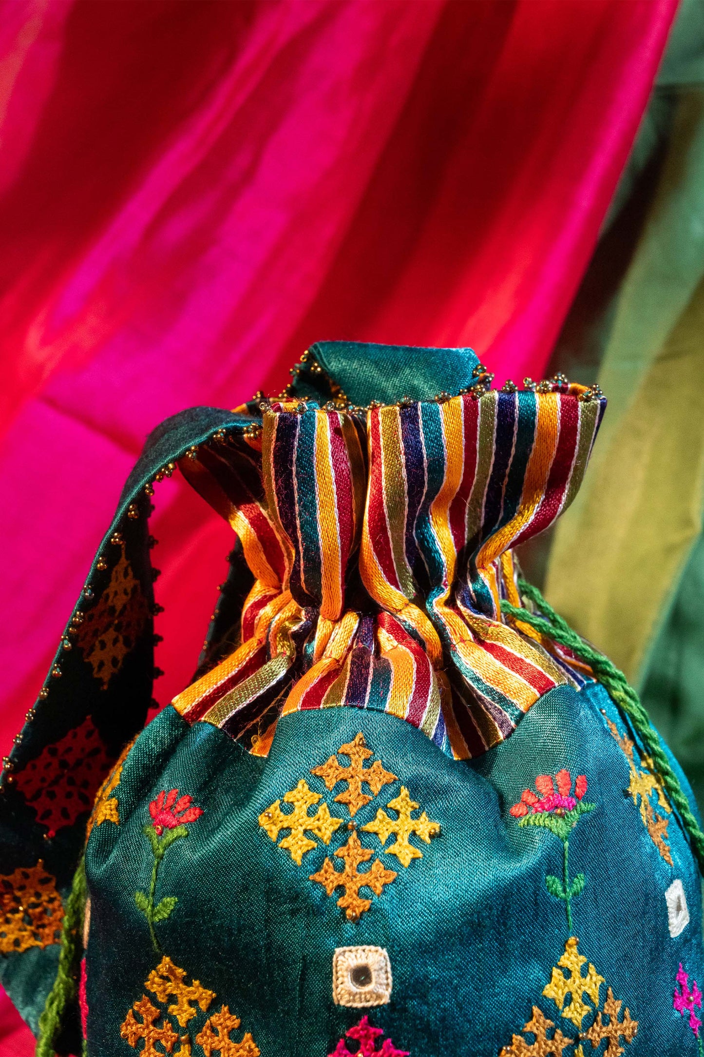 Mint Flower Rabari Ivory Potli
