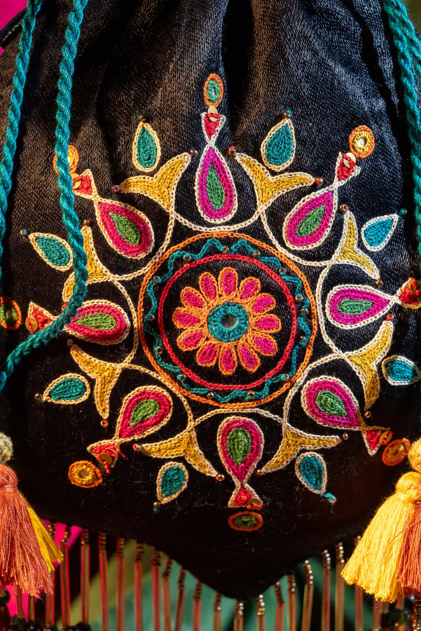 Black Kutchi Aari Pentagon Potli