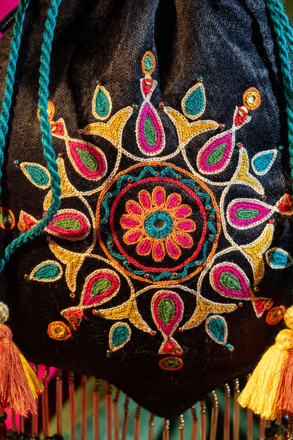 Black Kutchi Aari Pentagon Potli