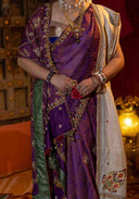 Purple Tussar Silk Bandhani Saree with Sadu Bharat Zardosi & Tassels