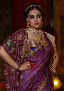 Purple Tussar Silk Bandhani Saree with Sadu Bharat Zardosi & Tassels