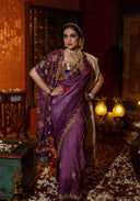 Purple Tussar Silk Bandhani Saree with Sadu Bharat Zardosi & Tassels