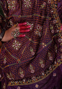 Purple Tussar Silk Bandhani Saree with Sadu Bharat Zardosi & Tassels