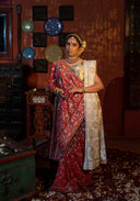 Crimson Red Bandhani Brocade Georgette Saree with Pitta Aari & Bead Work