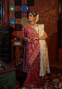 Crimson Red Bandhani Brocade Georgette Saree with Pitta Aari & Bead Work