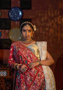Crimson Red Bandhani Brocade Georgette Saree with Pitta Aari & Bead Work