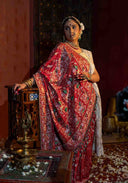 Crimson Red Bandhani Brocade Georgette Saree with Pitta Aari & Bead Work