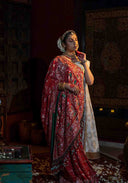 Crimson Red Bandhani Brocade Georgette Saree with Pitta Aari & Bead Work