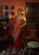 Sunset Orange Gaji Silk Bandhani Brocade Saree with Pitta, Bead & Tikki Work