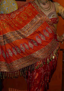 Sunset Orange Gaji Silk Bandhani Brocade Saree with Pitta, Bead & Tikki Work
