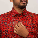 Red Modal Ajrakh Men's Full Sleeve Shirt | Craftroots