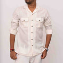 White Khadi Cotton Men's Full Sleeve Shirt with Faat Work | Craftroots
