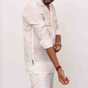 White Khadi Cotton Men's Full Sleeve Shirt with Faat Work | Craftroots