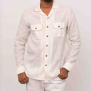 White Khadi Cotton Men's Full Sleeve Shirt with Faat Work | Craftroots