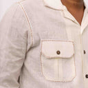 White Khadi Cotton Men's Full Sleeve Shirt with Faat Work | Craftroots
