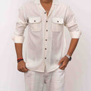 Men's White Khadi Cotton Full Sleeve Shirt with Faat Work | Craftroots