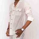 Men's White Khadi Cotton Full Sleeve Shirt with Faat Work | Craftroots