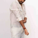 Men's White Khadi Cotton Full Sleeve Shirt with Faat Work | Craftroots