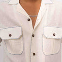 Men's White Khadi Cotton Full Sleeve Shirt with Faat Work | Craftroots