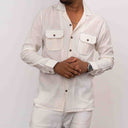Men's White Khadi Cotton Full Sleeve Shirt with Faat Work | Craftroots