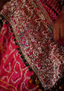 Rose Pink Gaji Silk Bandhani Saree with Pitta Aari & Bead Work