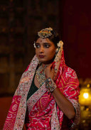 Rose Pink Gaji Silk Bandhani Saree with Pitta Aari & Bead Work