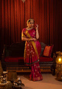 Blush Pink Mulberry Silk Gharchola Saree with Hand Aari Work