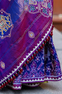 Craftroots Handwoven Blue Patola Silk Saree with Khat Work and Tassels