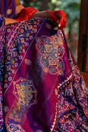 Craftroots Handwoven Blue Patola Silk Saree with Khat Work and Tassels
