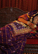 Dark Maroon Mulberry Silk Gharchola Saree with Intricate Khatwork
