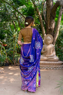 Craftroots Handwoven Blue Patola Silk Saree with Khat Work and Tassels